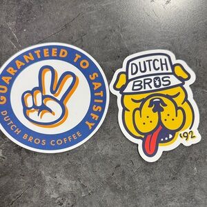 Dutch Bros Yellow & Blue Bulldog and Peace-Hand Sticker Set